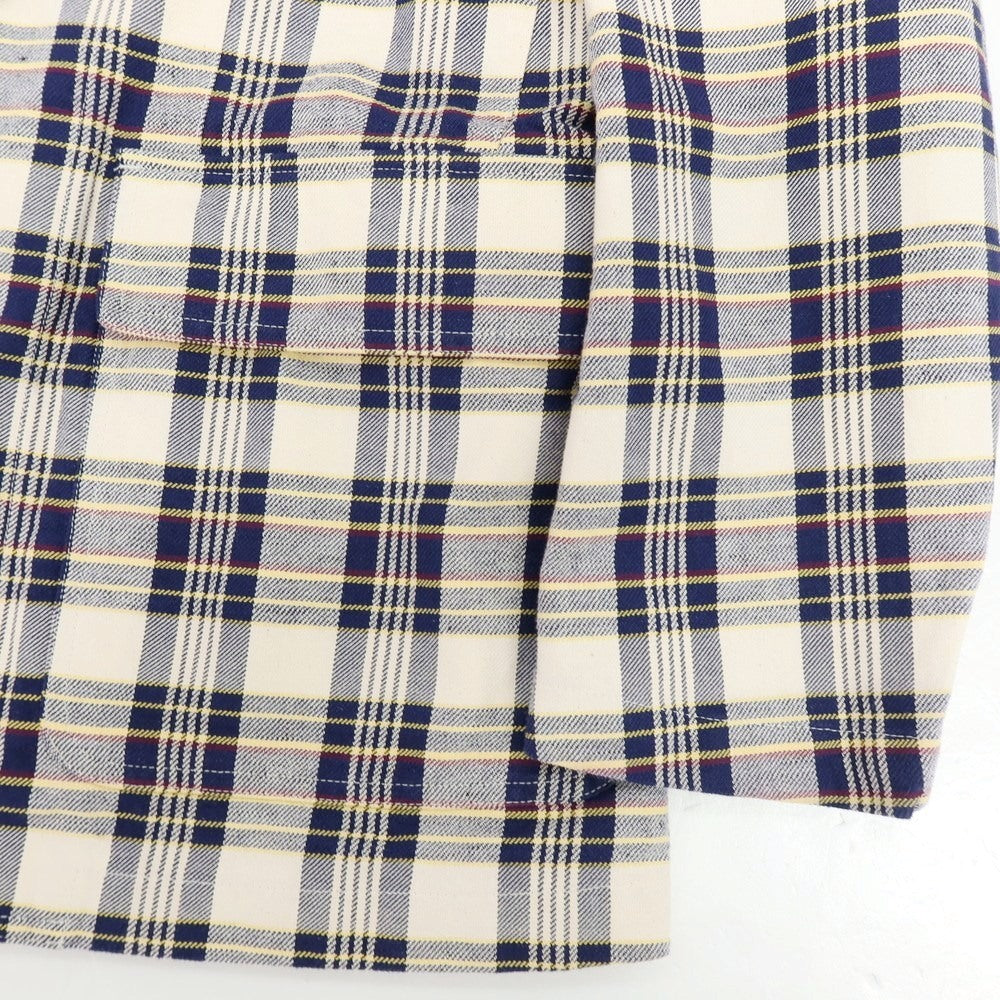 【新品】ドレイクス DRAKES コットンリネン チェック 3B カジュアルジャケット アイボリーxネイビー【 38 】【 状態ランクN 】【 メンズ 】