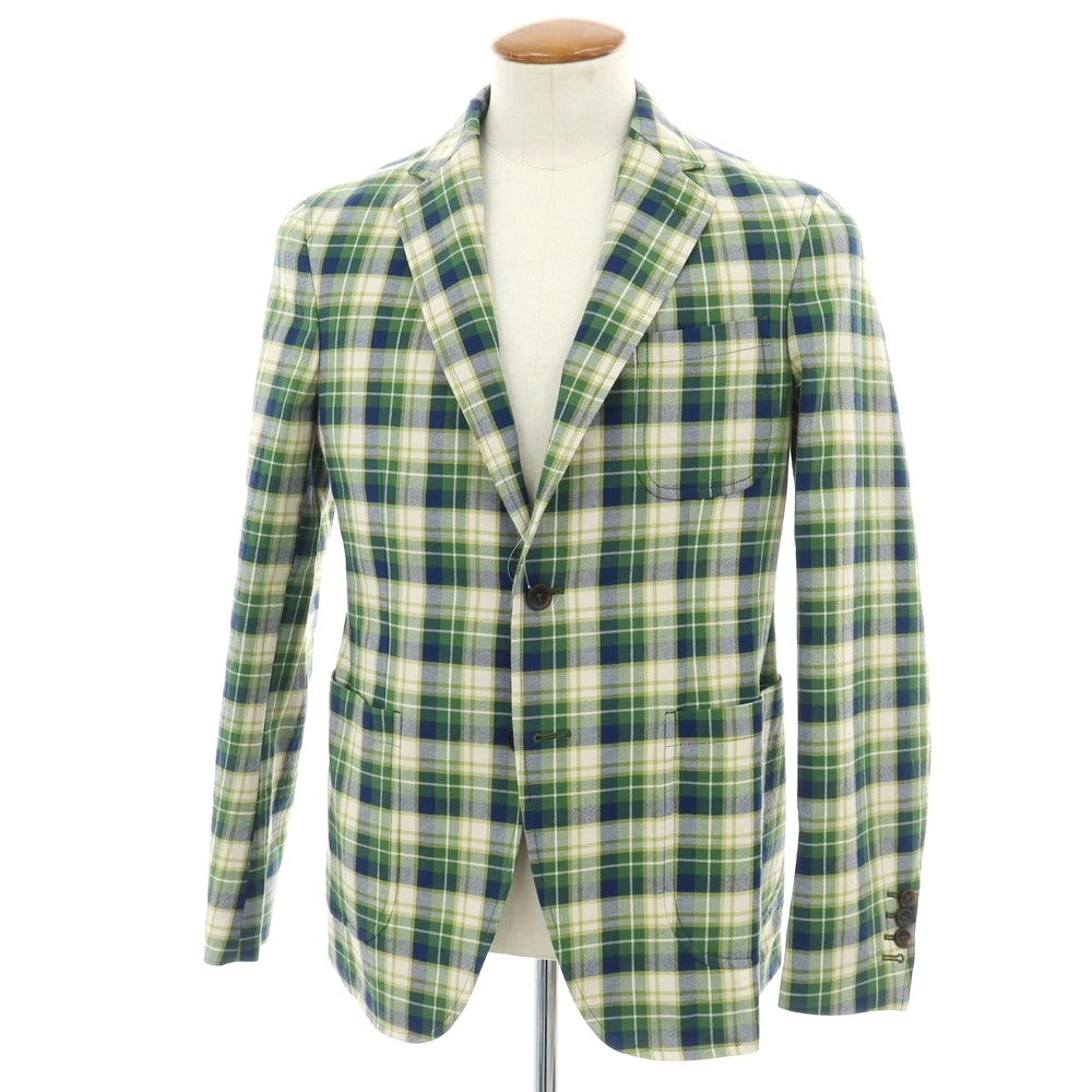 【新品】モンテドーロ Montedoro コットン チェック 2B カジュアルジャケット グリーンxネイビー【 46 】【 状態ランクN 】【 メンズ 】