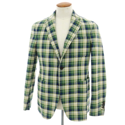 【新品】モンテドーロ Montedoro コットン チェック 2B カジュアルジャケット グリーンxネイビー【 46 】【 状態ランクN 】【 メンズ 】