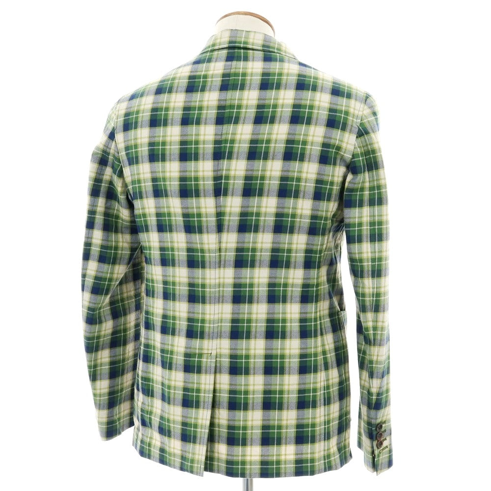 【新品】モンテドーロ Montedoro コットン チェック 2B カジュアルジャケット グリーンxネイビー【 46 】【 状態ランクN 】【 メンズ 】