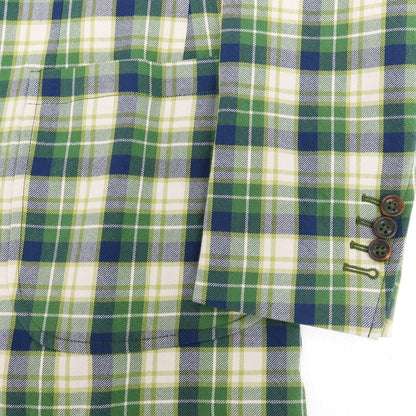 【新品】モンテドーロ Montedoro コットン チェック 2B カジュアルジャケット グリーンxネイビー【 46 】【 状態ランクN 】【 メンズ 】