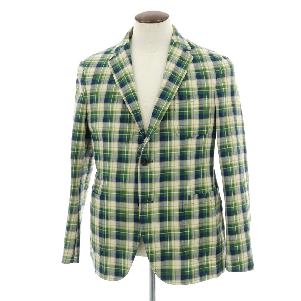【新品】モンテドーロ Montedoro コットン チェック 2B カジュアルジャケット グリーンxネイビー【 50 】【 状態ランクN 】【 メンズ 】