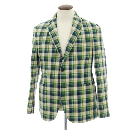 【新品】モンテドーロ Montedoro コットン チェック 2B カジュアルジャケット グリーンxネイビー【 50 】【 状態ランクN 】【 メンズ 】