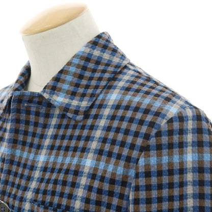 【新品アウトレット】モンテドーロ Montedoro ストレッチ コットンナイロン シアサッカー チェック カバーオール ブルーxブラウン【 44 】【 状態ランクN- 】【 メンズ 】