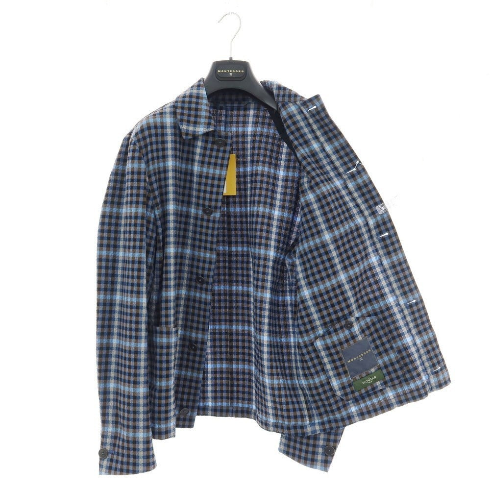 【新品アウトレット】モンテドーロ Montedoro ストレッチ コットンナイロン シアサッカー チェック カバーオール ブルーxブラウン【 44 】【 状態ランクN- 】【 メンズ 】