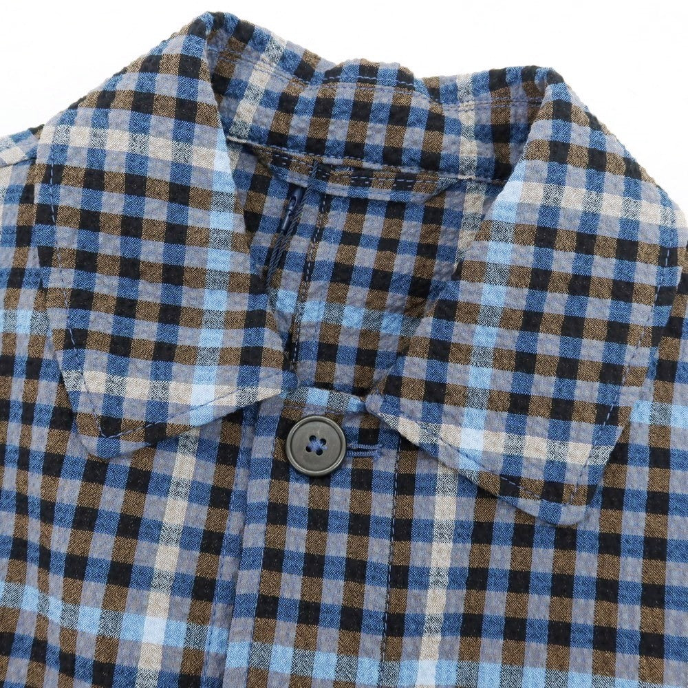 【新品アウトレット】モンテドーロ Montedoro ストレッチ コットンナイロン シアサッカー チェック カバーオール ブルーxブラウン【 44 】【 状態ランクN- 】【 メンズ 】