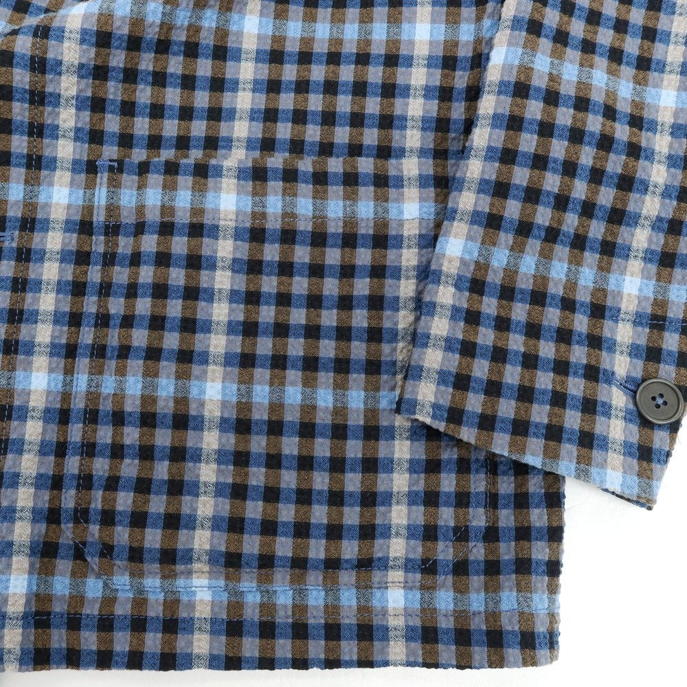 【新品アウトレット】モンテドーロ Montedoro ストレッチ コットンナイロン シアサッカー チェック カバーオール ブルーxブラウン【 44 】【 状態ランクN- 】【 メンズ 】