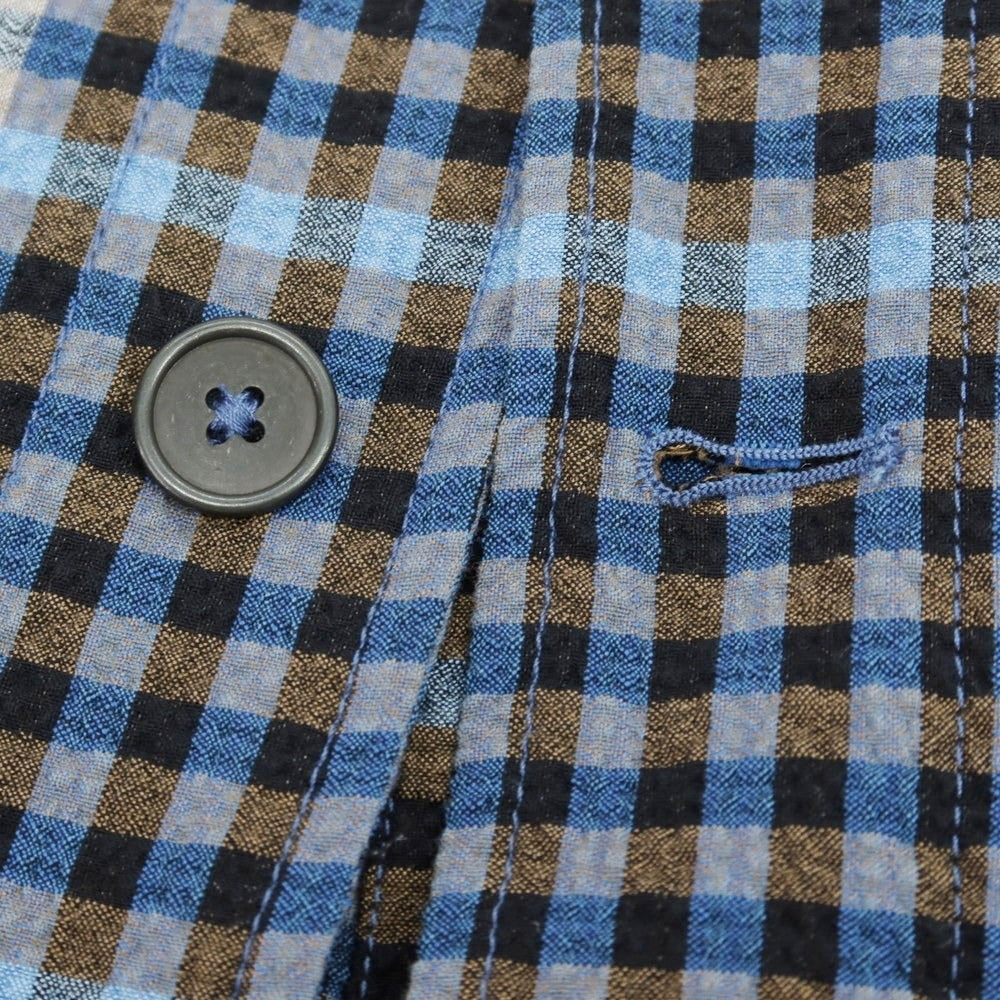 【新品アウトレット】モンテドーロ Montedoro ストレッチ コットンナイロン シアサッカー チェック カバーオール ブルーxブラウン【 44 】【 状態ランクN- 】【 メンズ 】