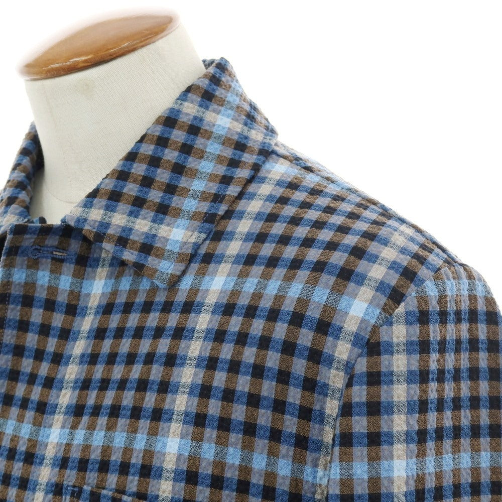 【新品アウトレット】モンテドーロ Montedoro ストレッチ コットンナイロン シアサッカー チェック カバーオール ブルーxブラウン【 48 】【 状態ランクN- 】【 メンズ 】