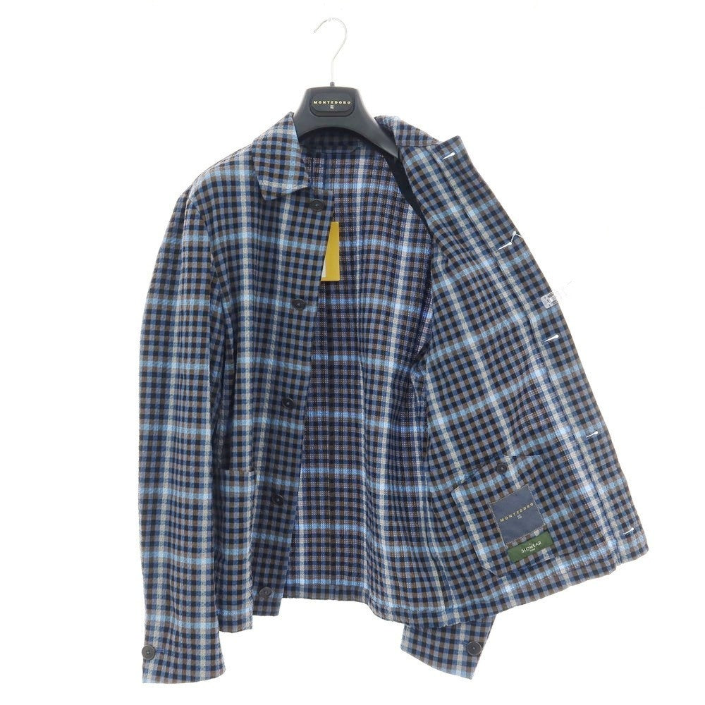 【新品アウトレット】モンテドーロ Montedoro ストレッチ コットンナイロン シアサッカー チェック カバーオール ブルーxブラウン【サイズ48】【 状態ランクN- 】【 メンズ 】 [EPD]