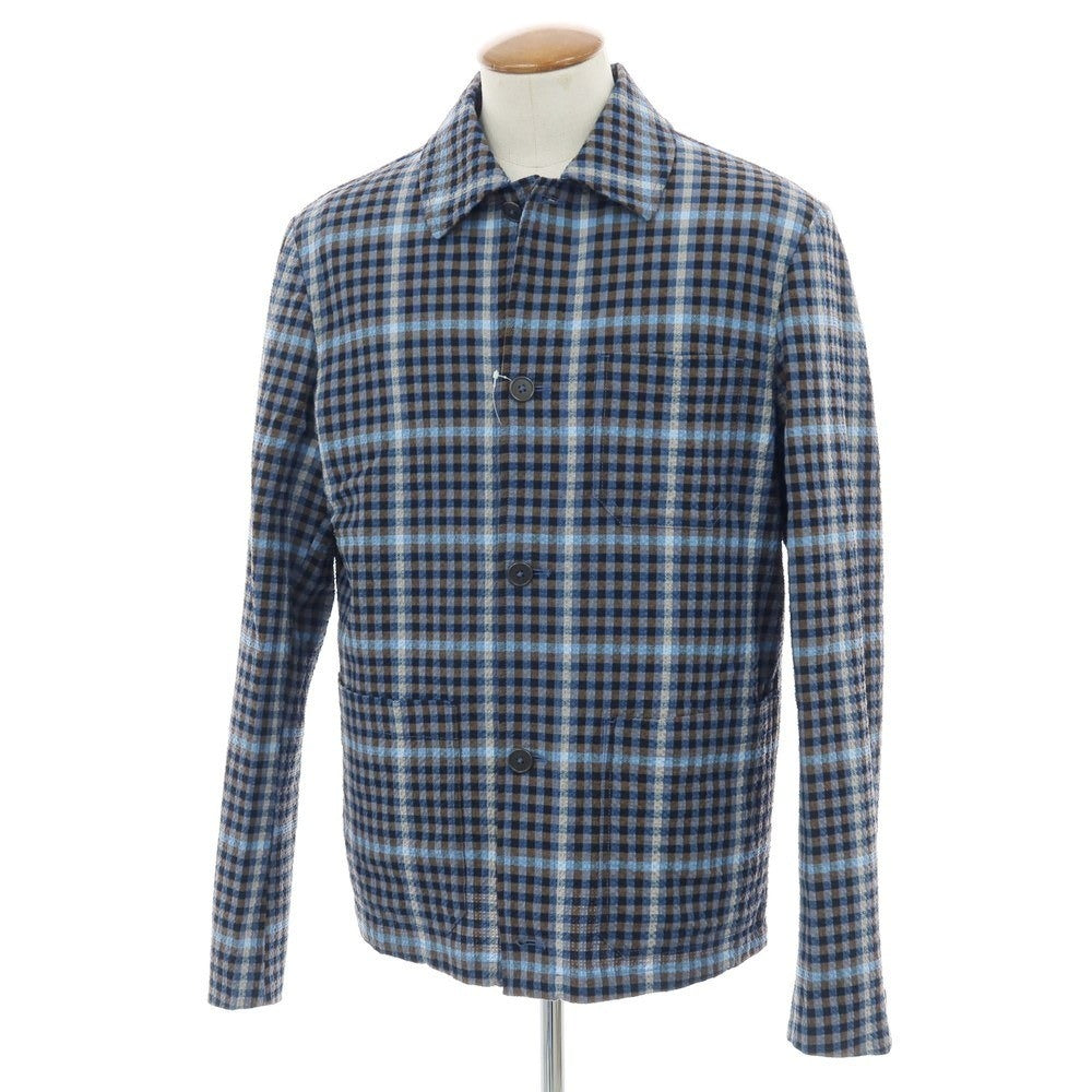 【新品アウトレット】モンテドーロ Montedoro ストレッチ コットンナイロン シアサッカー チェック カバーオール ブルーxブラウン【 48 】【 状態ランクN- 】【 メンズ 】