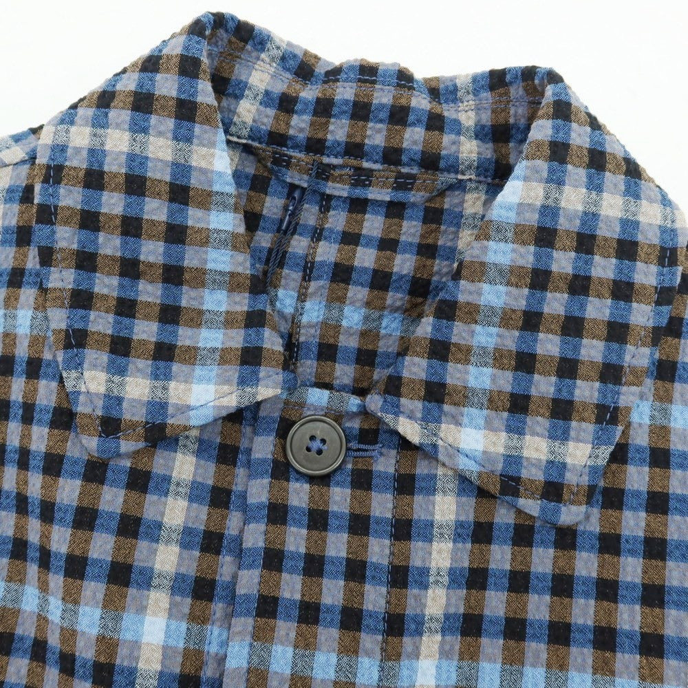 【新品アウトレット】モンテドーロ Montedoro ストレッチ コットンナイロン シアサッカー チェック カバーオール ブルーxブラウン【 50 】【 状態ランクN- 】【 メンズ 】