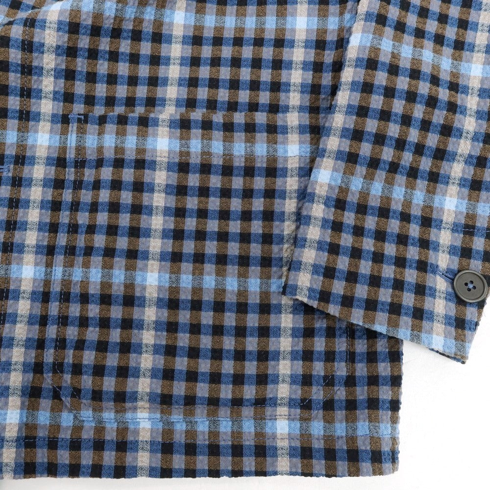 【新品アウトレット】モンテドーロ Montedoro ストレッチ コットンナイロン シアサッカー チェック カバーオール ブルーxブラウン【 50 】【 状態ランクN- 】【 メンズ 】