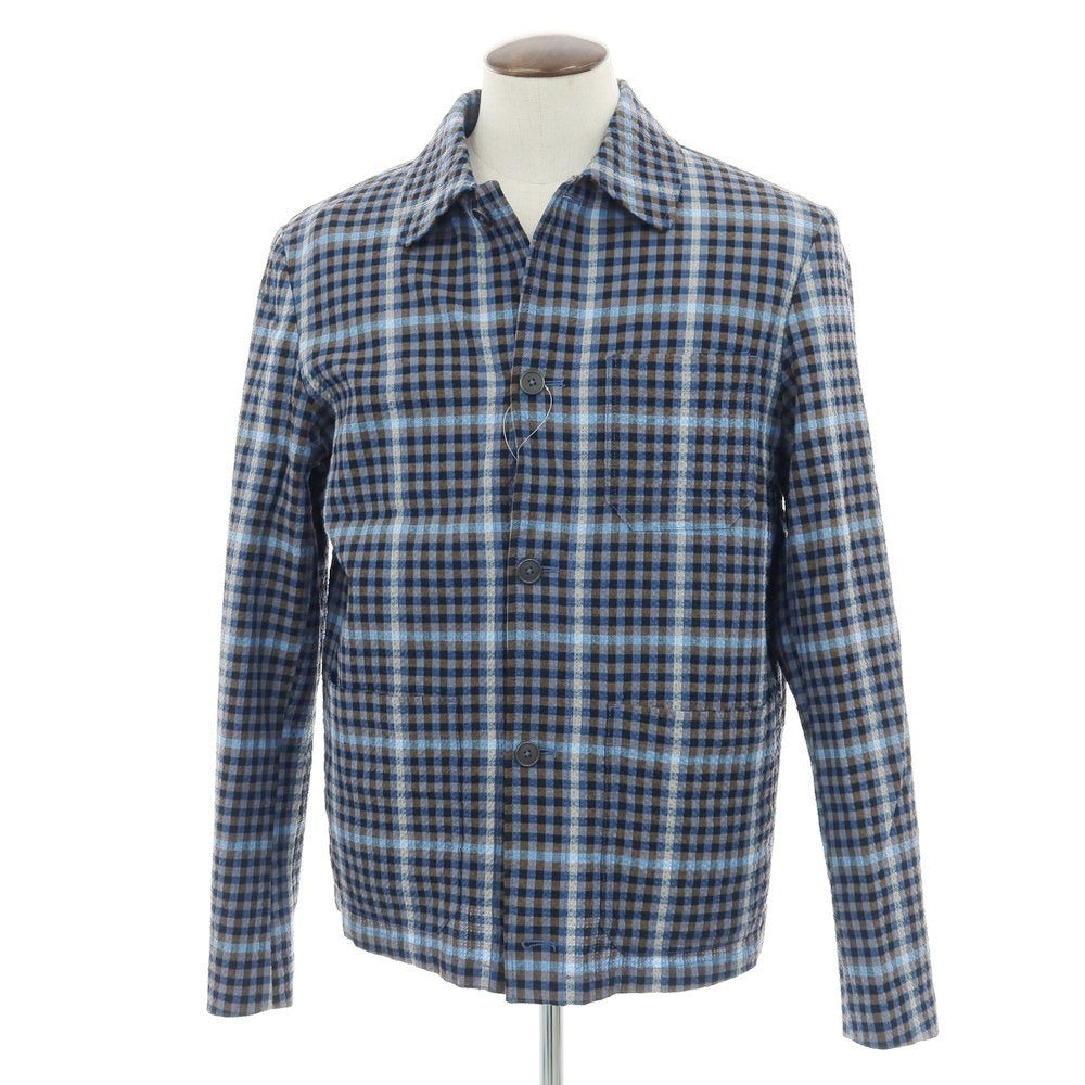 【新品アウトレット】モンテドーロ Montedoro ストレッチ コットンナイロン シアサッカー チェック カバーオール ブルーxブラウン【 50 】【 状態ランクN- 】【 メンズ 】