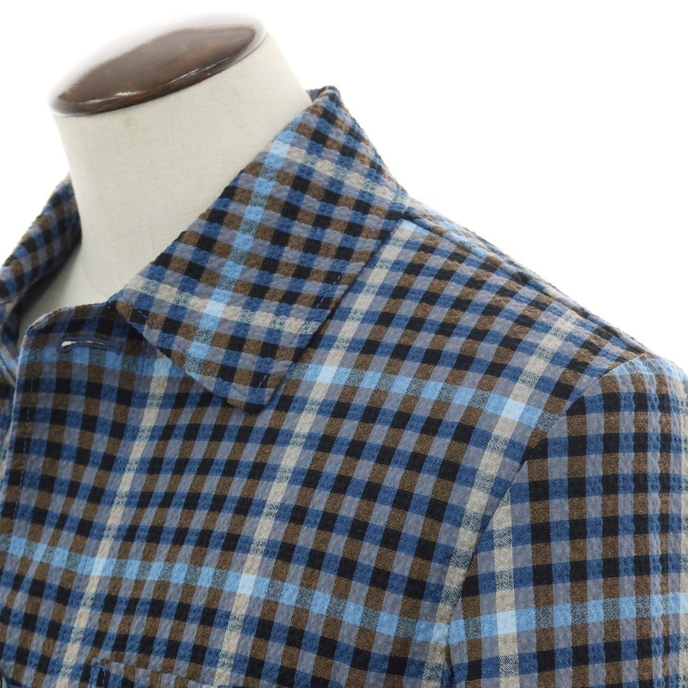 【新品アウトレット】モンテドーロ Montedoro ストレッチ コットンナイロン シアサッカー チェック カバーオール ブルーxブラウン【 52 】【 状態ランクN- 】【 メンズ 】