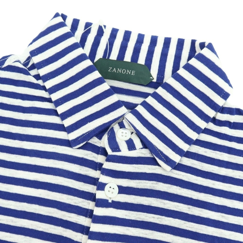 【新品】ザノーネ ZANONE リネンコットン ボーダー 半袖ポロシャツ ブルーxホワイト【サイズ46】【 状態ランクN 】【 メンズ 】[CPD]