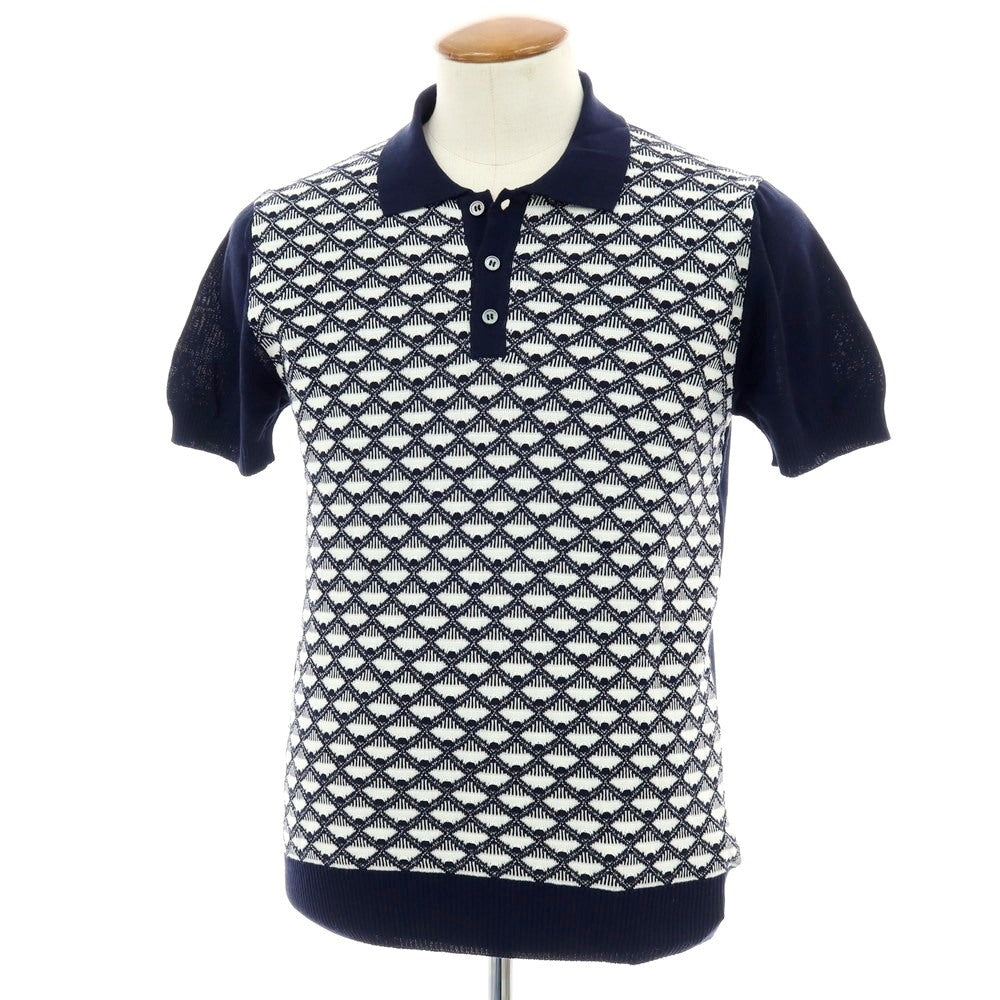 【新品】ザノーネ ZANONE ハイゲージ コットン 半袖 ポロニット ネイビーxホワイト【 48 】【 状態ランクN 】【 メンズ 】