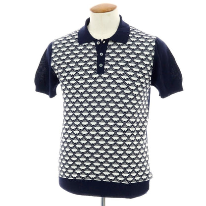 【新品】ザノーネ ZANONE ハイゲージ コットン 半袖 ポロニット ネイビーxホワイト【 48 】【 状態ランクN 】【 メンズ 】