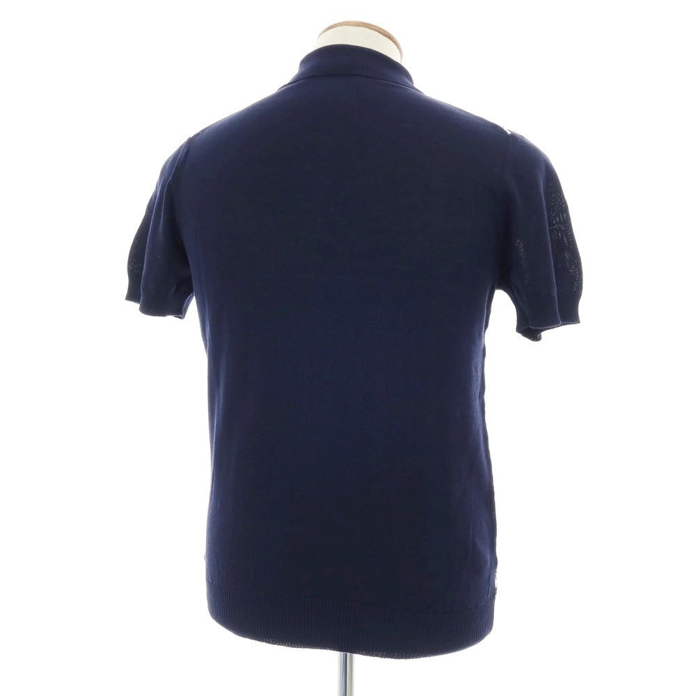 【新品】ザノーネ ZANONE ハイゲージ コットン 半袖 ポロニット ネイビーxホワイト【 48 】【 状態ランクN 】【 メンズ 】