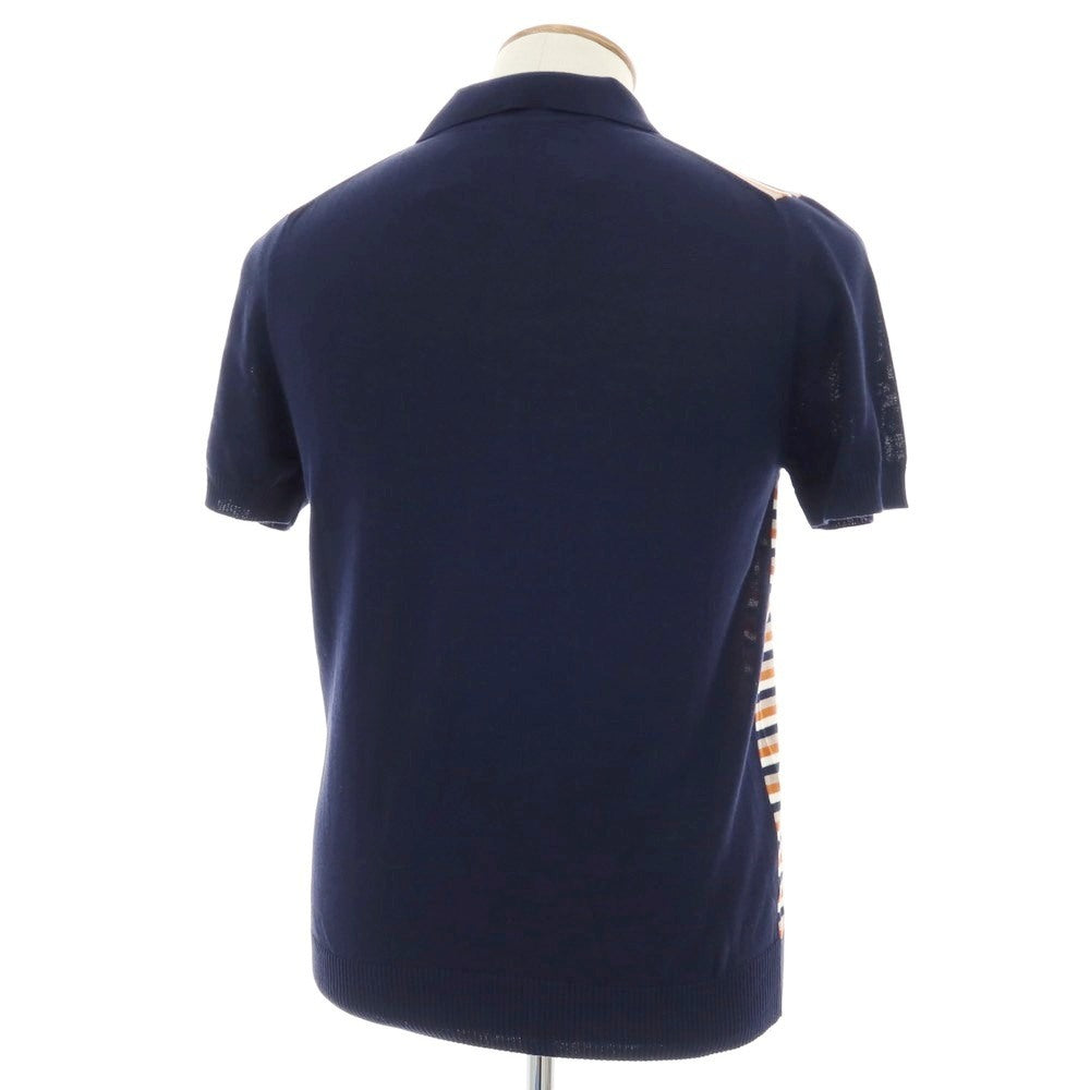 【新品】ザノーネ ZANONE ハイゲージ コットン ボーダー 半袖 ポロニット ネイビーxダークオレンジ【 48 】【 状態ランクN 】【 メンズ 】