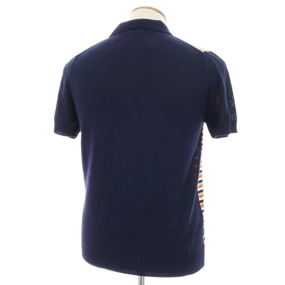 【新品】ザノーネ ZANONE ハイゲージ コットン ボーダー 半袖 ポロニット ネイビーxダークオレンジ【 48 】【 状態ランクN 】【 メンズ 】