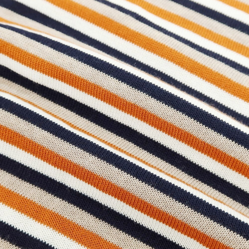 【新品】ザノーネ ZANONE ハイゲージ コットン ボーダー 半袖 ポロニット ネイビーxダークオレンジ【 48 】【 状態ランクN 】【 メンズ 】