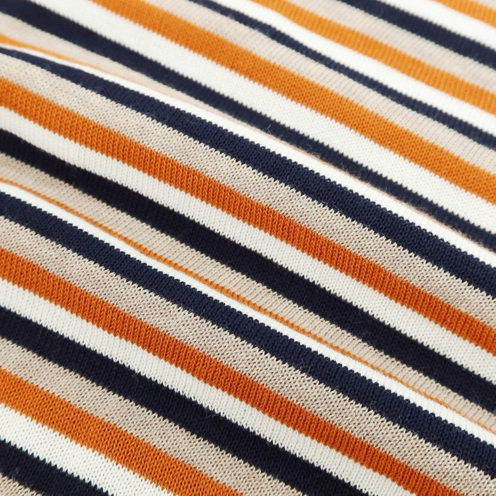 【新品】ザノーネ ZANONE ハイゲージ コットン ボーダー 半袖 ポロニット ネイビーxダークオレンジ【 48 】【 状態ランクN 】【 メンズ 】