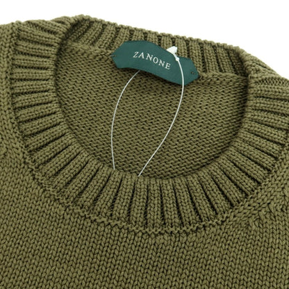 【新品】ザノーネ ZANONE ミドルゲージ コットン クルーネック プルオーバーニット オリーブグリーン【 46 】【 状態ランクN 】【 メンズ 】