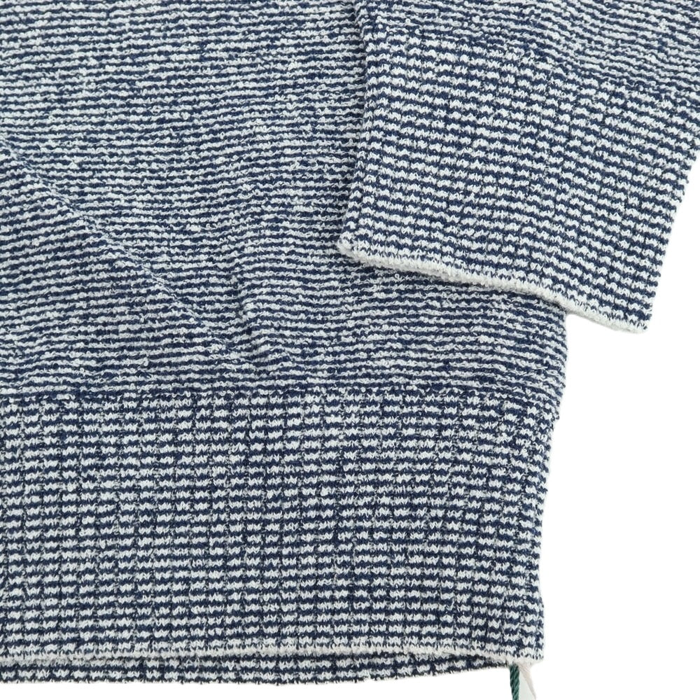 【新品】ザノーネ ZANONE コットンナイロン ブークレー ボーダークルーネック プルオーバーニット ネイビーxホワイト【 46 】【 状態ランクN 】【 メンズ 】