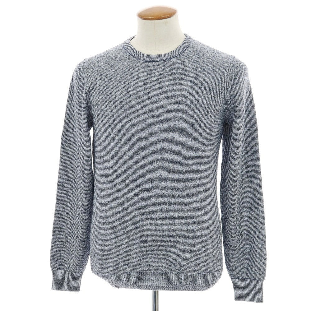 【新品】ザノーネ ZANONE コットンナイロン ブークレー ボーダークルーネック プルオーバーニット ネイビーxホワイト【 48 】【 状態ランクN 】【 メンズ 】