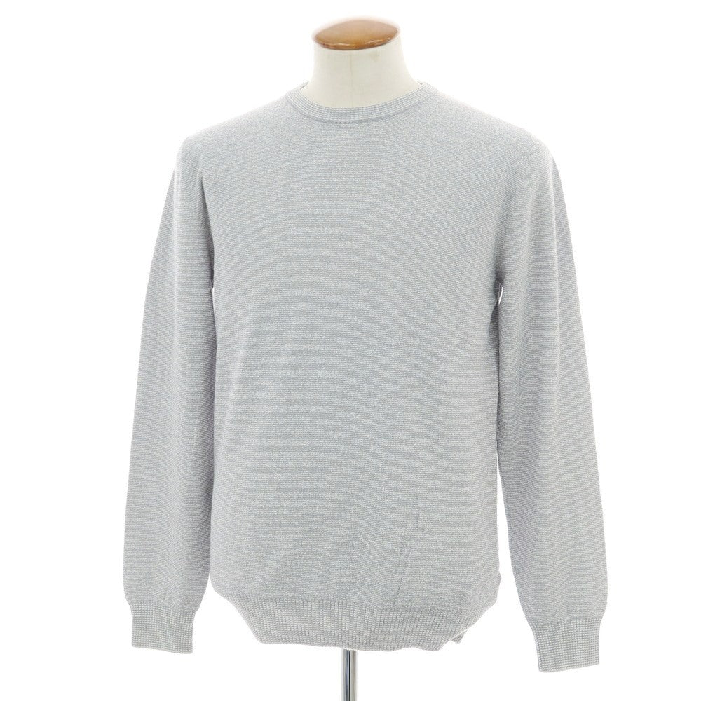 【新品アウトレット】ザノーネ ZANONE コットンナイロン ブークレー ボーダークルーネック プルオーバーニット グレーxホワイト【 50 】【 状態ランクN- 】【 メンズ 】