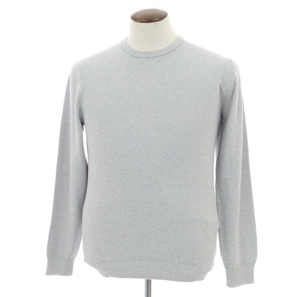 【新品】ザノーネ ZANONE コットンナイロン ブークレー ボーダークルーネック プルオーバーニット グレーxホワイト【 52 】【 状態ランクN 】【 メンズ 】