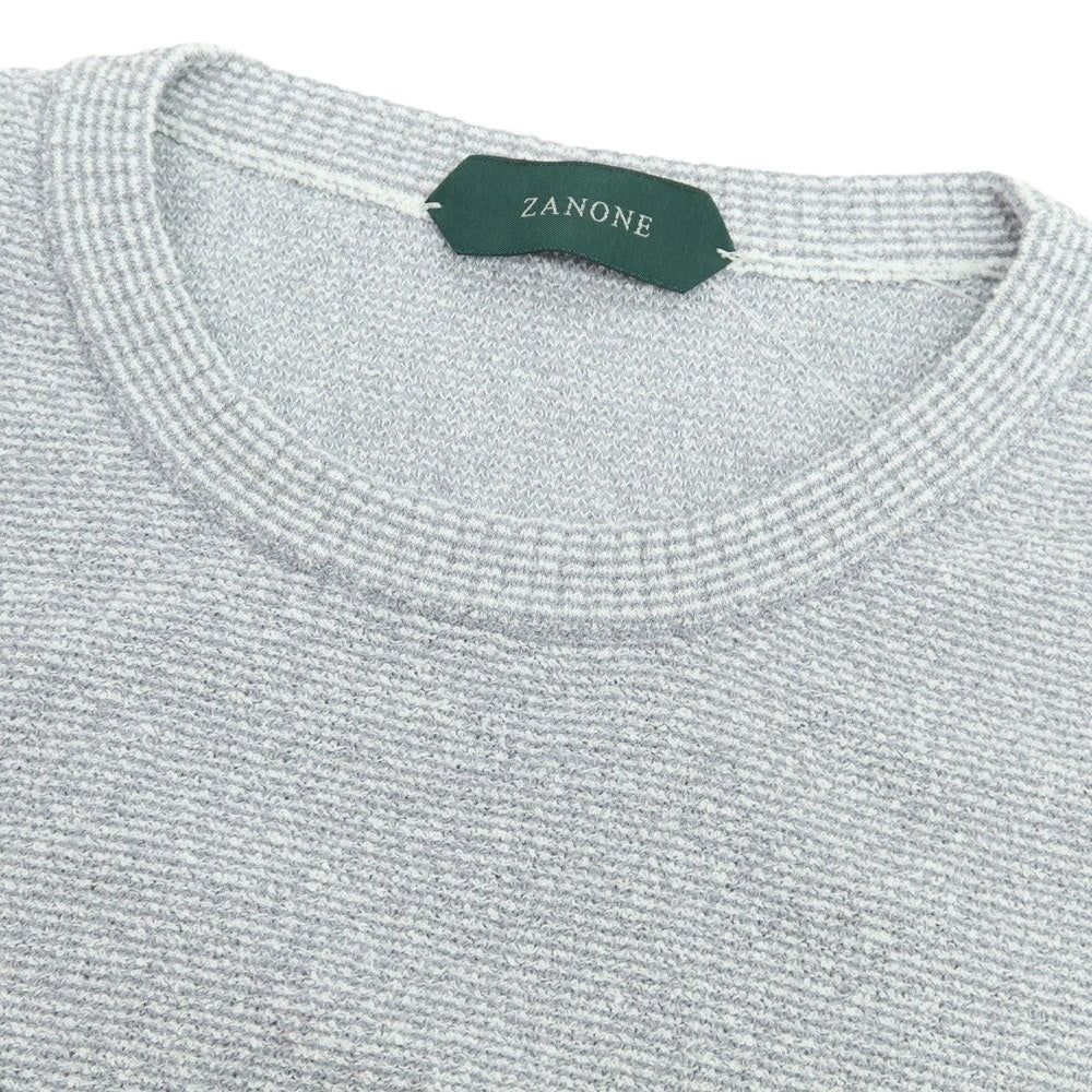 【新品】ザノーネ ZANONE コットンナイロン ブークレー ボーダークルーネック プルオーバーニット グレーxホワイト【サイズ52】【 状態ランクN 】【 メンズ 】 [EPD]