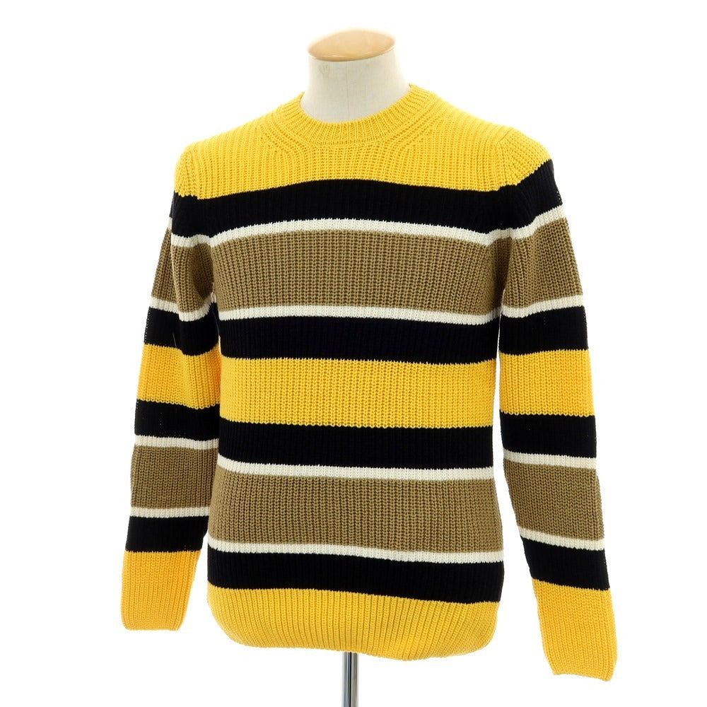 【新品】ザノーネ ZANONE ミドルゲージ コットン ボーダー クルーネック プルオーバーニット イエローxブラック【 46 】【 状態ランクN 】【 メンズ 】