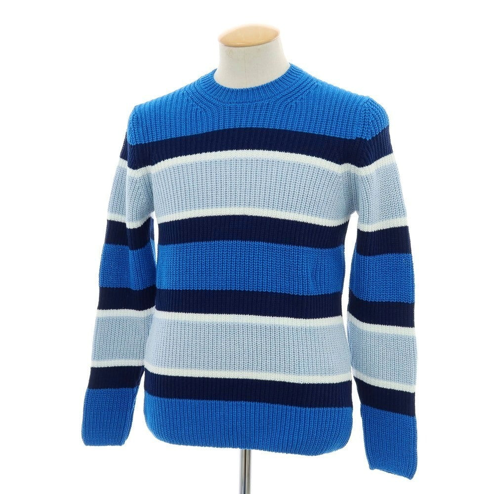 【新品】ザノーネ ZANONE ミドルゲージ コットン ボーダー クルーネック プルオーバーニット ブルーxネイビー【 46 】【 状態ランクN 】【 メンズ 】