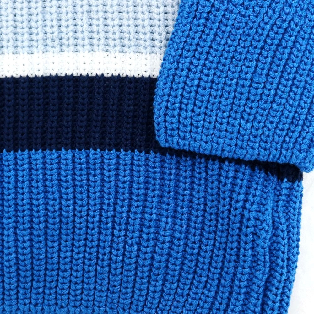 【新品】ザノーネ ZANONE ミドルゲージ コットン ボーダー クルーネック プルオーバーニット ブルーxネイビー【 46 】【 状態ランクN 】【 メンズ 】