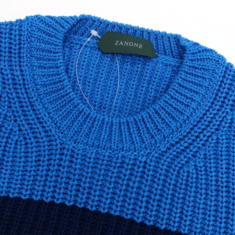 【新品】ザノーネ ZANONE ミドルゲージ コットン ボーダー クルーネック プルオーバーニット ブルーxネイビー【 48 】【 状態ランクN 】【 メンズ 】