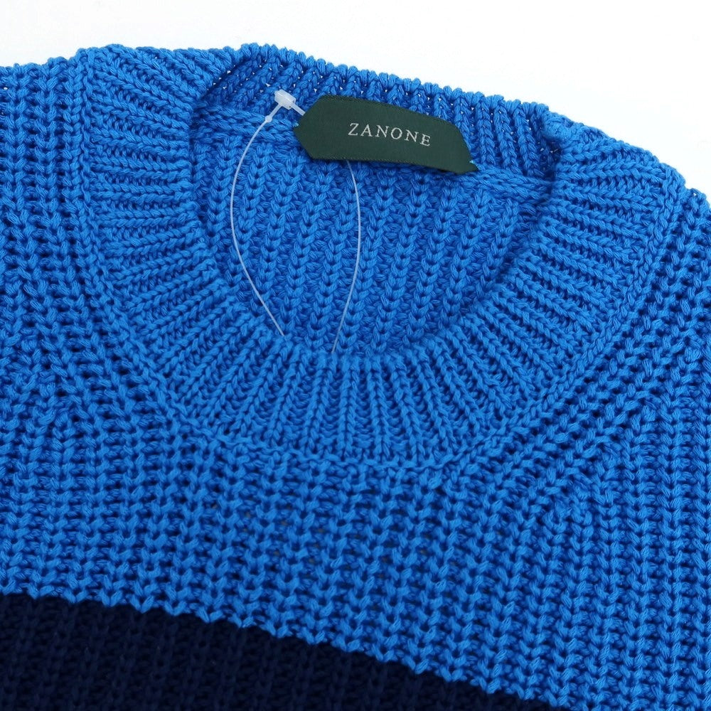 【新品】ザノーネ ZANONE ミドルゲージ コットン ボーダー クルーネック プルオーバーニット ブルーxネイビー【 48 】【 状態ランクN 】【 メンズ 】