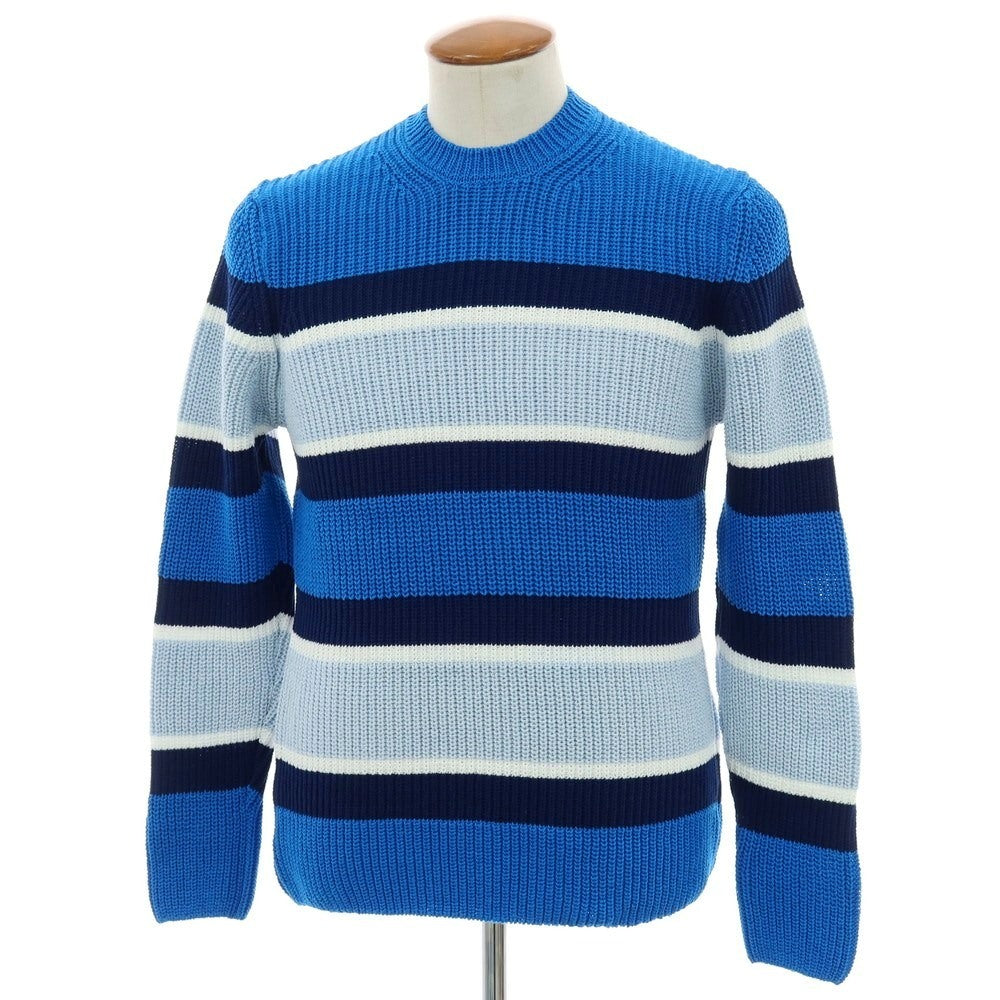 【新品】ザノーネ ZANONE ミドルゲージ コットン ボーダー クルーネック プルオーバーニット ブルーxネイビー【 50 】【 状態ランクN 】【 メンズ 】