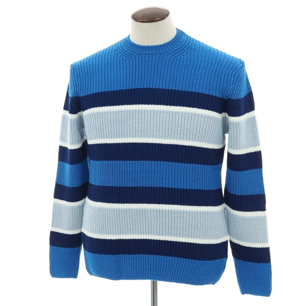 【新品】ザノーネ ZANONE ミドルゲージ コットン ボーダー クルーネック プルオーバーニット ブルーxネイビー【 52 】【 状態ランクN 】【 メンズ 】