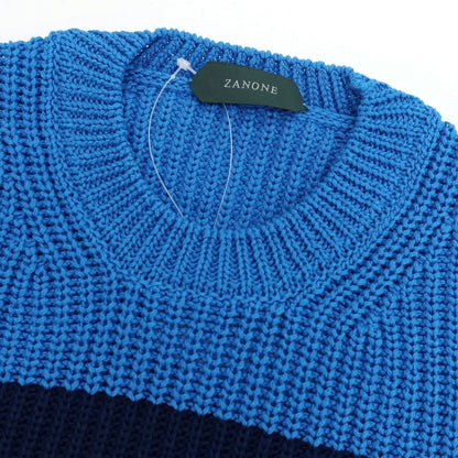 【新品】ザノーネ ZANONE ミドルゲージ コットン ボーダー クルーネック プルオーバーニット ブルーxネイビー【 52 】【 状態ランクN 】【 メンズ 】
