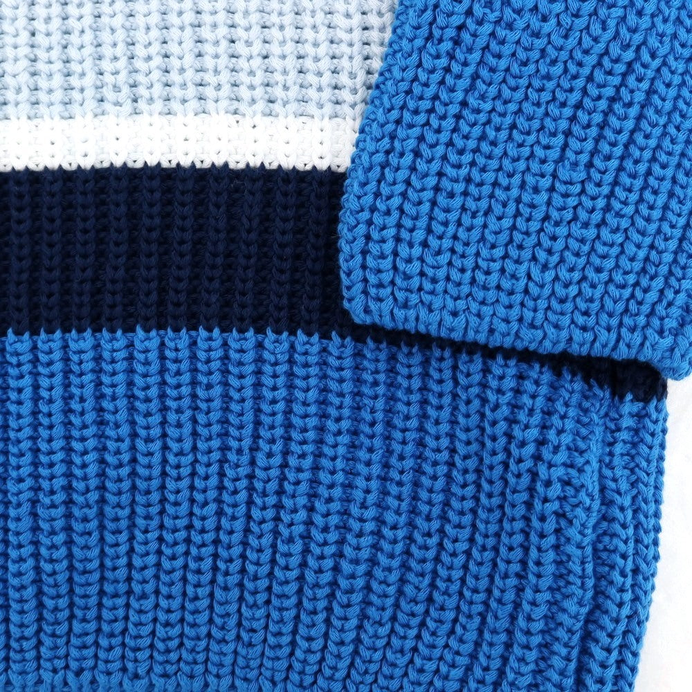 【新品】ザノーネ ZANONE ミドルゲージ コットン ボーダー クルーネック プルオーバーニット ブルーxネイビー【 52 】【 状態ランクN 】【 メンズ 】