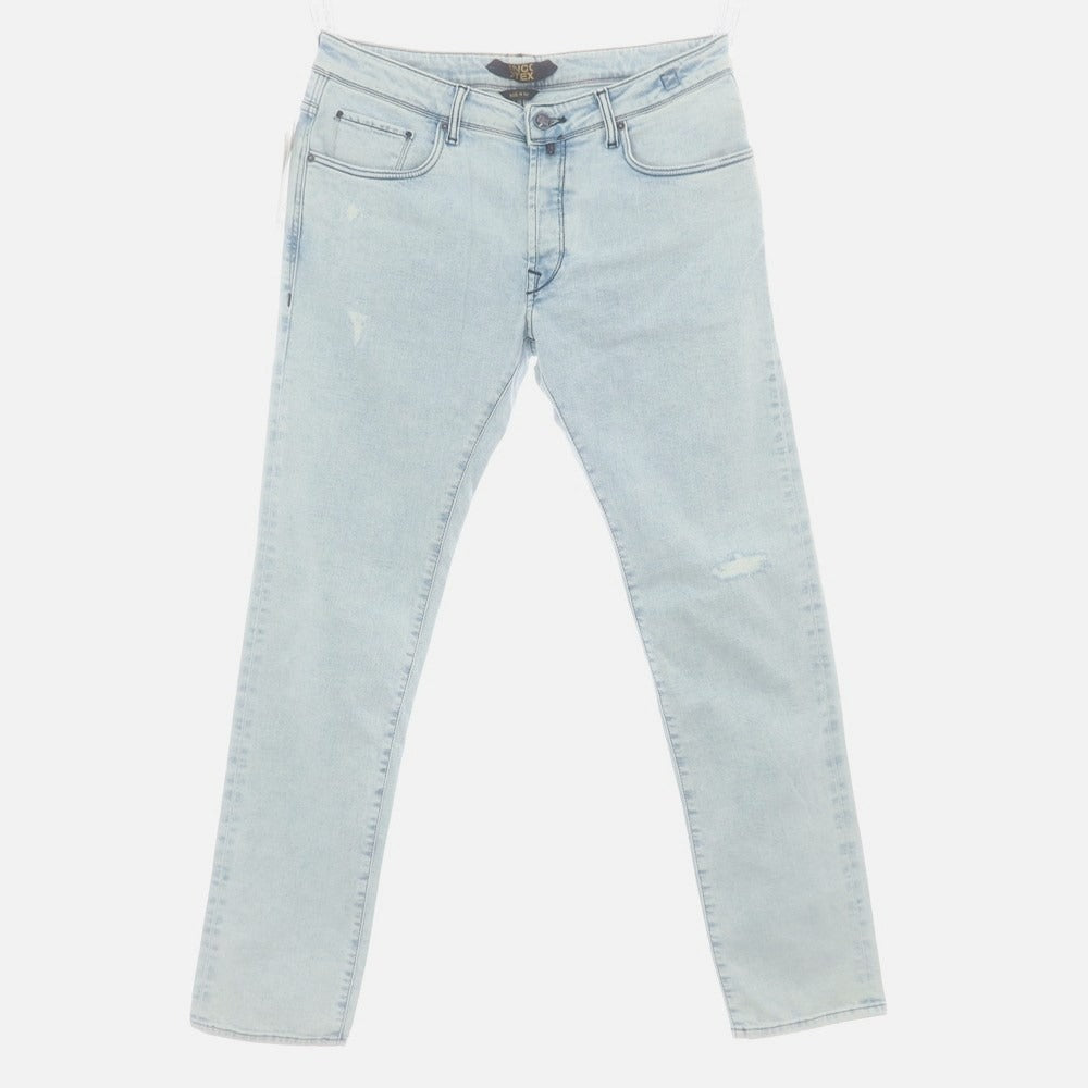 【新品アウトレット】インコテックス ブルーディヴィジョン INCOTEX BLUE DIVISION リペア加工 ストレッチ タイトテーパードデニムパンツ ジーンズ アイスブルー【 34 】【 状態ランクN- 】【 メンズ 】