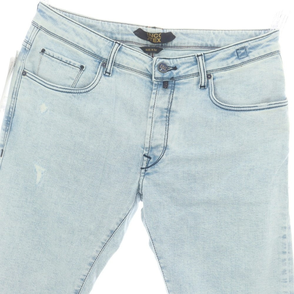 【新品アウトレット】インコテックス ブルーディヴィジョン INCOTEX BLUE DIVISION リペア加工 ストレッチ タイトテーパードデニムパンツ ジーンズ アイスブルー【 34 】【 状態ランクN- 】【 メンズ 】