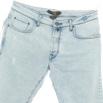 【新品アウトレット】インコテックス ブルーディヴィジョン INCOTEX BLUE DIVISION リペア加工 ストレッチ タイトテーパードデニムパンツ ジーンズ アイスブルー【 34 】【 状態ランクN- 】【 メンズ 】