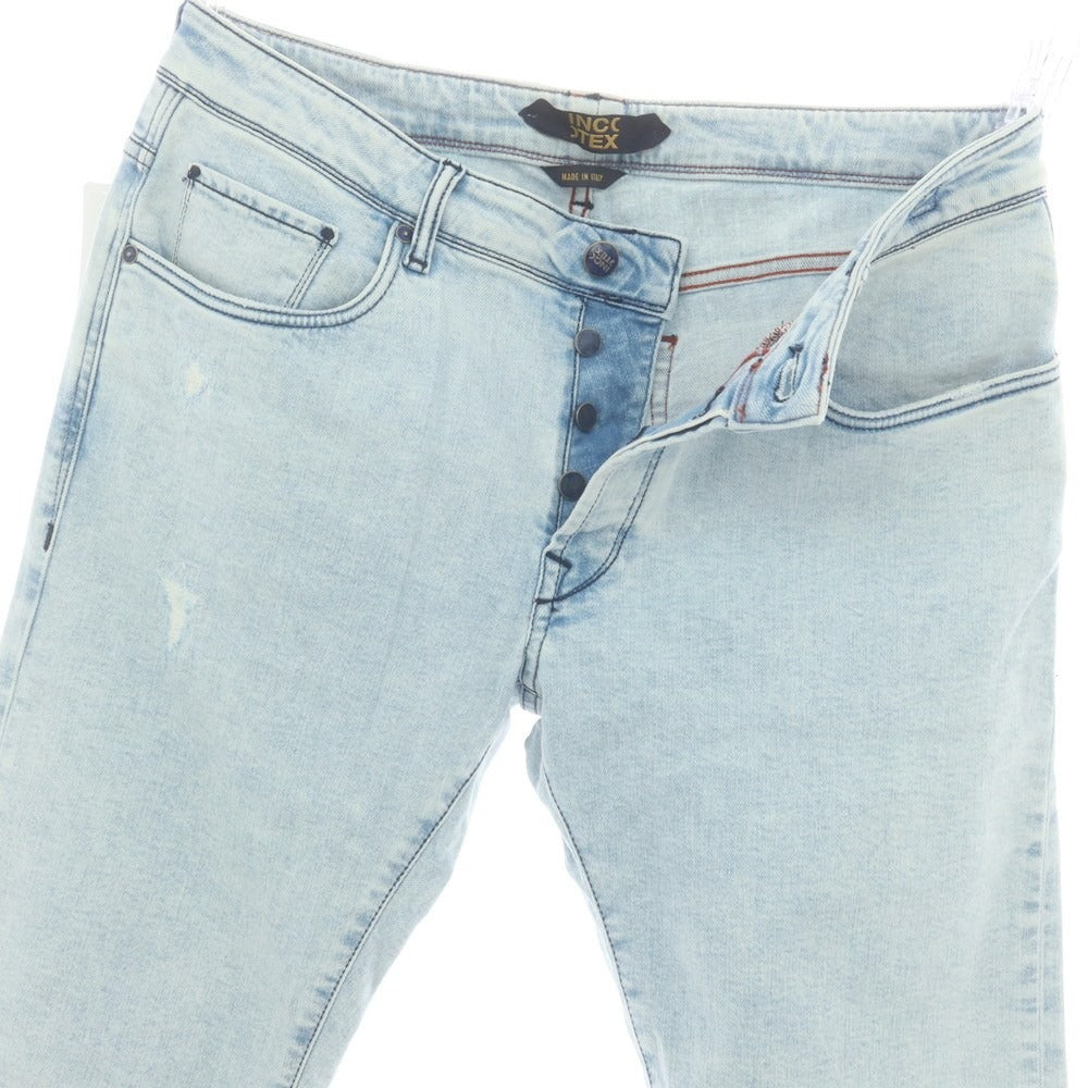 【新品アウトレット】インコテックス ブルーディヴィジョン INCOTEX BLUE DIVISION リペア加工 ストレッチ タイトテーパードデニムパンツ ジーンズ アイスブルー【 34 】【 状態ランクN- 】【 メンズ 】