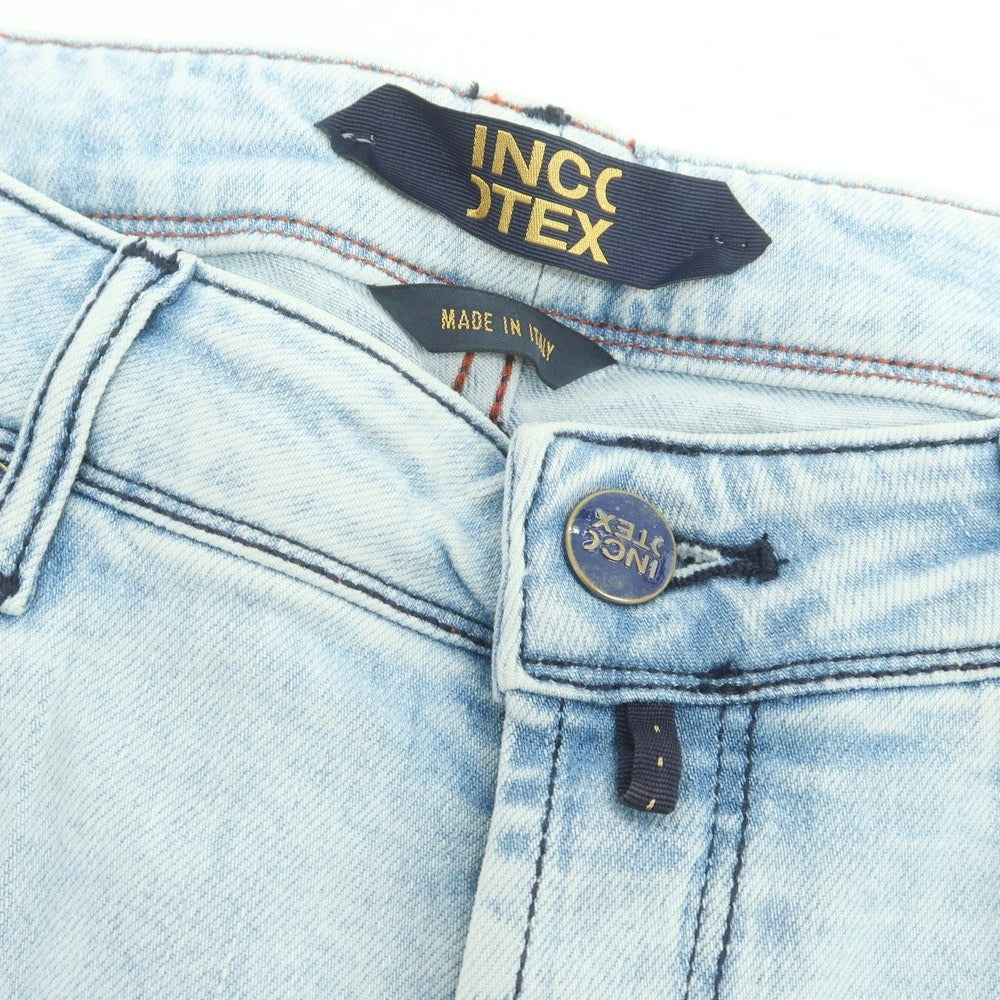 【新品アウトレット】インコテックス ブルーディヴィジョン INCOTEX BLUE DIVISION リペア加工 ストレッチ タイトテーパードデニムパンツ ジーンズ アイスブルー【 34 】【 状態ランクN- 】【 メンズ 】