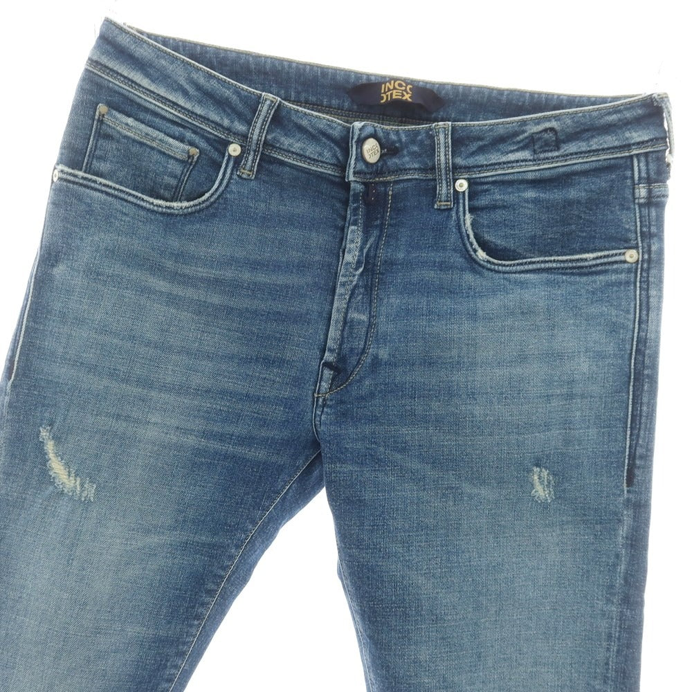 【新品】インコテックス ブルーディヴィジョン INCOTEX BLUE DIVISION クラッシュ加工 ストレッチ タイトテーパードデニムパンツ ブルー【 33 】【 状態ランクN 】【 メンズ 】