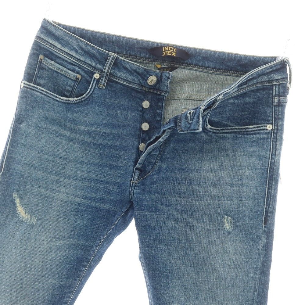 【新品】インコテックス ブルーディヴィジョン INCOTEX BLUE DIVISION クラッシュ加工 ストレッチ タイトテーパードデニムパンツ ブルー【 33 】【 状態ランクN 】【 メンズ 】