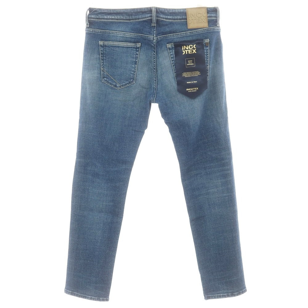 【新品】インコテックス ブルーディヴィジョン INCOTEX BLUE DIVISION クラッシュ加工 ストレッチ タイトテーパードデニムパンツ ブルー【 33 】【 状態ランクN 】【 メンズ 】